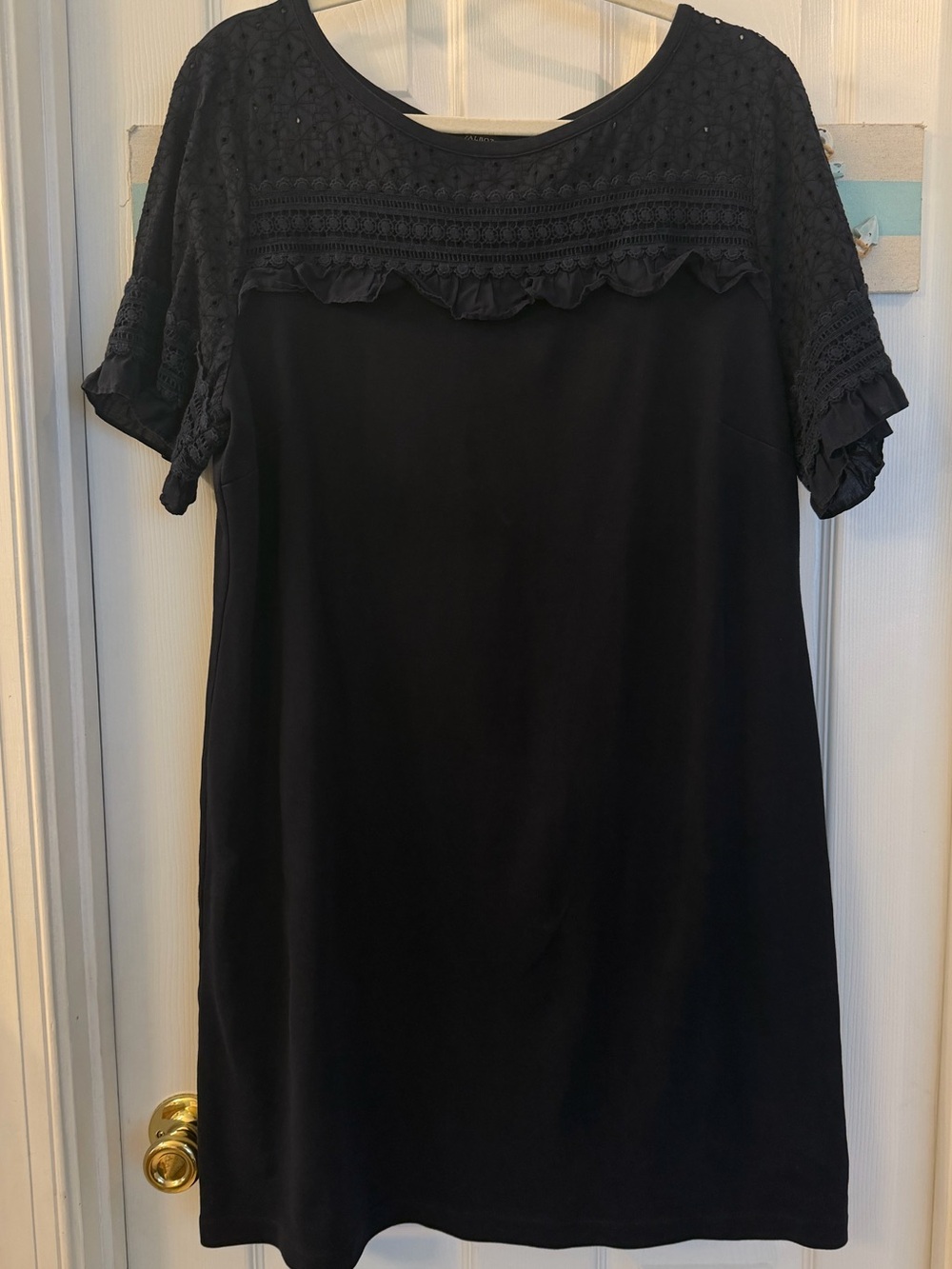 Talbots Black Eyelet Lace Accented Shift Dress Sz XL